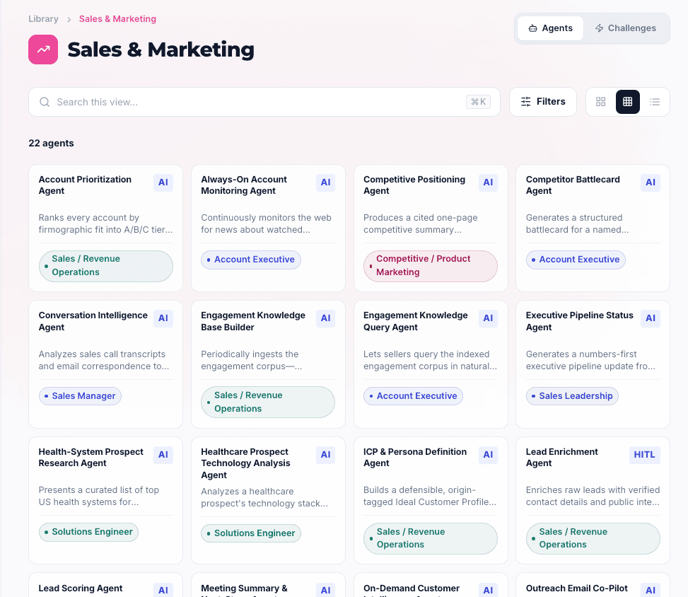 The Actava.ai Workforce Agent Library for Sales & Marketing has been updated with 23 new Agents.