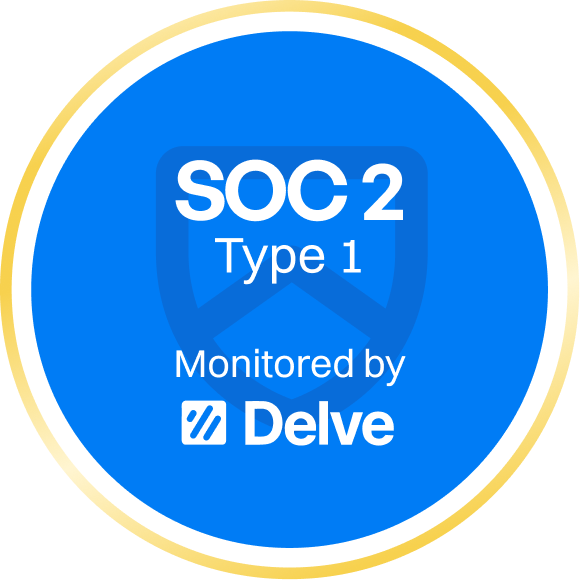 SOC 2 Type 1 compliance badge — Monitored by Delve